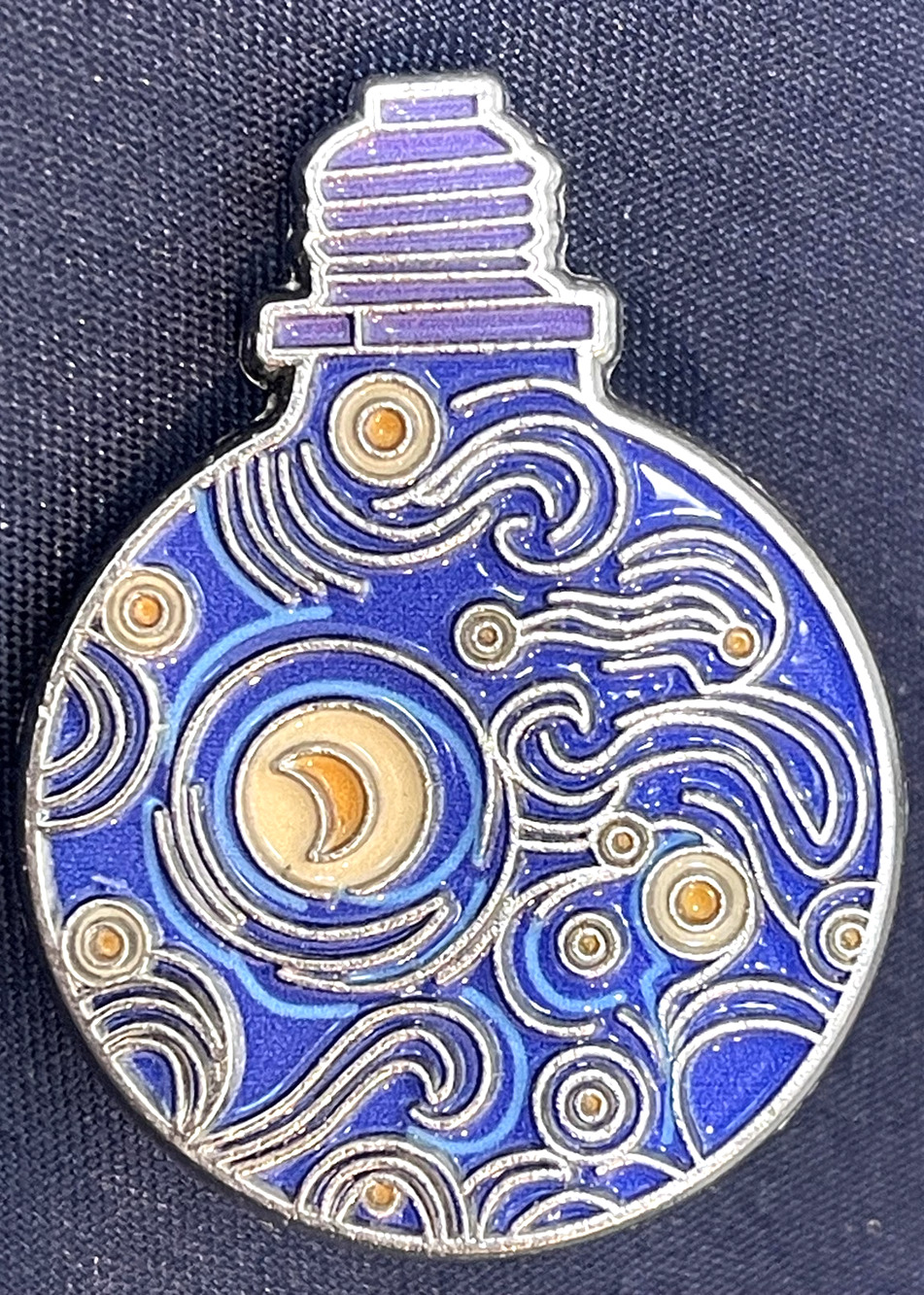 NWOT Blue Celestial Lightbulb Lapel Pin Brooch Enamel Silver Moon Stars Zodiac